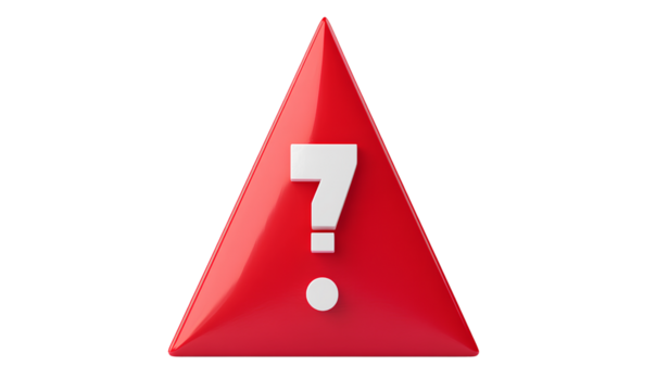 3D red triangle with exclamation mark icon, transparent background