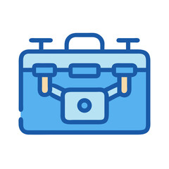 Blue Business Suitcase Icon Illustration on Black Background