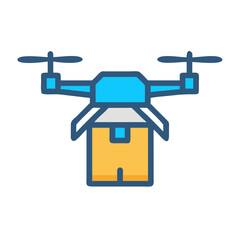 Delivery drone carrying a package on black background