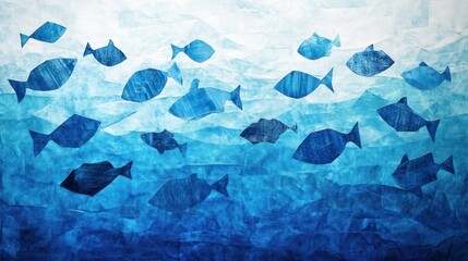 Obraz premium Abstract blue ocean scene with stylized fish silhouettes
