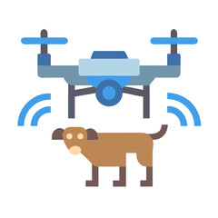 Drone surveillance of a dog, wireless technology icon