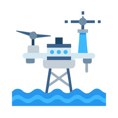 Offshore Wind Farm Platform Vector Illustration on Black Background