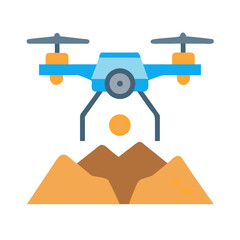 Drone flying over desert landscape, isolated vector icon