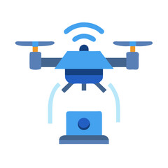 Blue Drone Icon Flat Style on Black Background