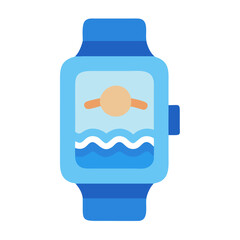 Blue smartwatch icon with ocean and sun background