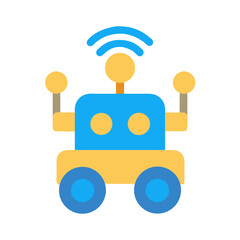 Cute robot delivery technology on black background illustration