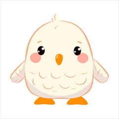 Adorable white kawaii owl in chibi style. Cute cartoon bird character mascot for kids. Perfect for children's designs, nursery decor, prints, stickers, and animal-themed illustrations.