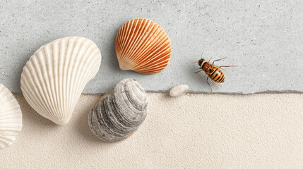 Seashells and stones still life natural elements