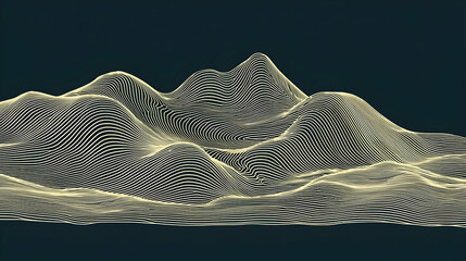 Abstract 3D wireframe mountain landscape, digital art, dark background, design element