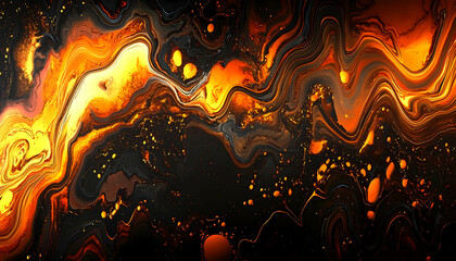 Abstract fiery orange and black swirls, liquid motion background for design