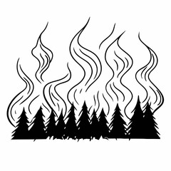 Abstract Line Drawing of a Forest Fire with Smoke