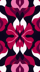 Abstract floral pattern, crimson and white, symmetrical design, background for textile or wallpaper