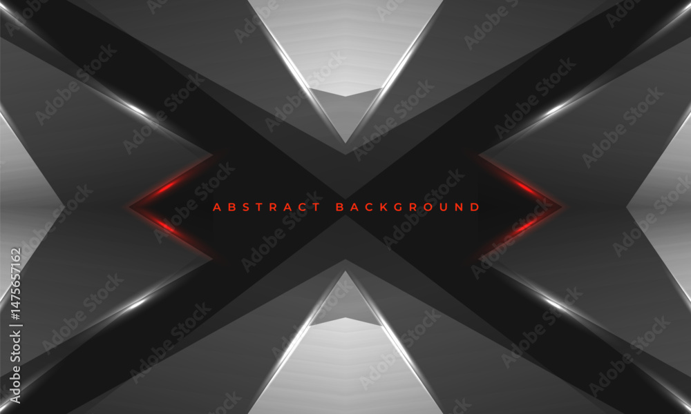 Poster Abstract dark grey futuristic background with geometric triangle gray and red glowing lines. Vector illustration
