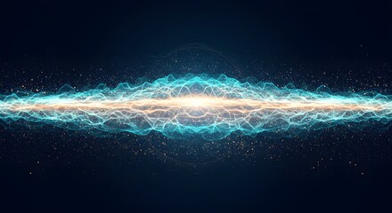 Abstract Digital Artwork - Cosmic Energy, Particle Waves, Futuristic Background, Glowing Light, Dark Blue