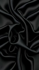 Smooth, soft, shiny black silk satin fabric with a rippled texture creates an elegant and luxurious backdrop	

