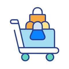 Shopping Cart with Bags and Purchases Illustration Vector