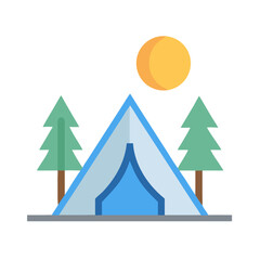 Fototapeta premium Camping Tent under the Moon with Evergreen Trees