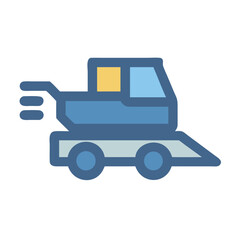 Blue Cartoon Combine Harvester Agricultural Equipment Machine Illustration