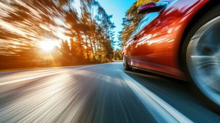 Obraz premium Experience the thrill of speed as you race through picturesque landscapes, merging modernity with natures beauty.