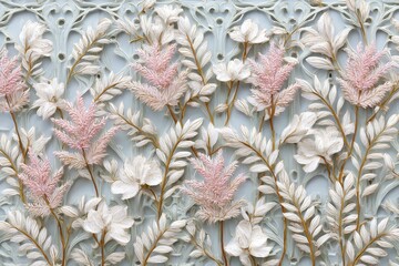 Obraz premium Pastel floral design on textured light blue background.