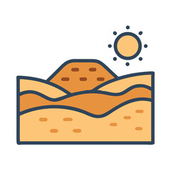 Illustration of desert landscape with layers and sun