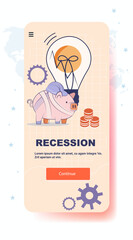 Recession economic crisis trade war tariffs war injured piggy bank coins broken lightbulb gears pastel background mobile app template