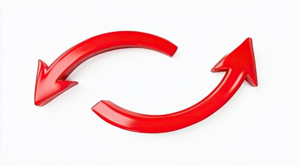Red arrows in a continuous loop.  Two curved arrows, creating a circular, cyclical motion.  Vibrant red color on a plain white background