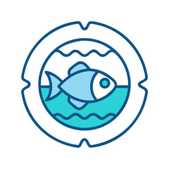 Fish icon with water, lake or ocean in frame