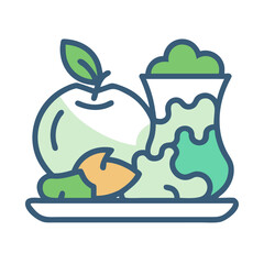 Stylized icon of fruit salad and apple dessert
