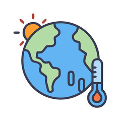 Global Warming: Earth, Sun, and Rising Thermometer Illustration