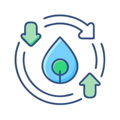 Water cycle illustration, water conservation and reuse concept icon