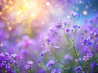 Abstract Purple Flower Garden, Blurred Tiny Blooms, Long Exposure Photography Background