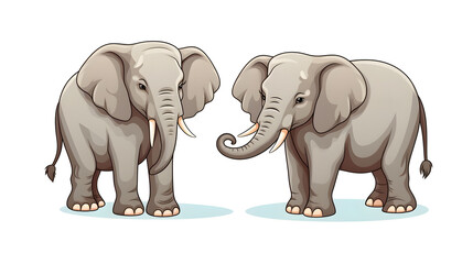Fototapeta premium Elephant Couple Cartoon Vector Illustration for Wildlife Prints and Designs