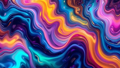 Obraz premium Fluid multicolored abstract design with swirling shades of blue, orange, and pink tones.