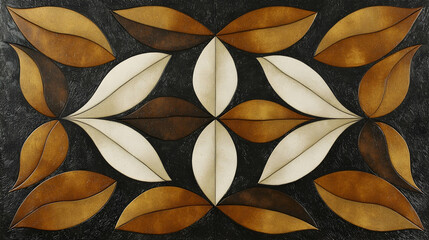 Abstract leaf pattern wood inlay artwork, decorative home decor, close-up