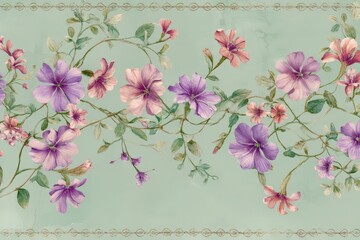 Delicate floral border pattern in muted pastel colors.