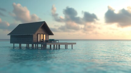 Serene Overwater Bungalow at Sunset
