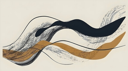 Abstract wave art design, beige background, flowing lines, modern minimalist style, website banner