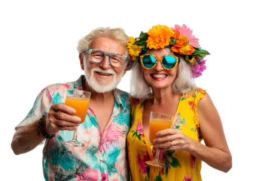 Elderly Couple Enjoying Summer Fun isolated on transparent background