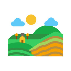 Fototapeta premium Flat Design Countryside Landscape with Farm and Hills