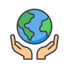 Hands holding Earth icon for environment and sustainability