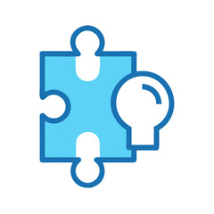 Obraz premium Puzzle piece with lightbulb icon on black background