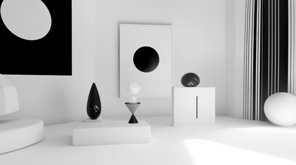 Monochrome Living Room with Contemporary Art and Black Accents