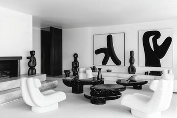 Elegant Monochrome Living Room with Black and White Decor Accents