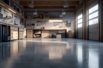 Bright and Spacious Workshop with Tools and Organized Workstations