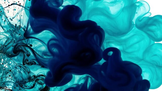 Mesmerizing abstract art of blue and teal ink swirling in water, creating dynamic and fluid composition that evokes creativity and movement.
