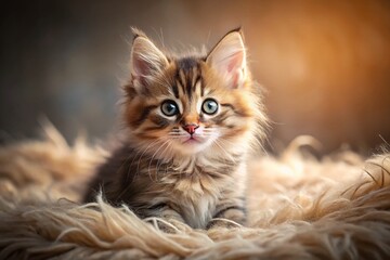 Adorable Kitten Napping: Peaceful Pet Resting on Soft Blanket, Cozy Home Scene