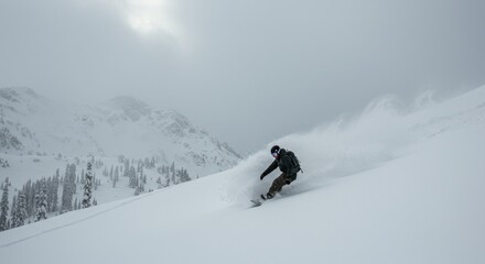 Snowboarder on Mountain in Winter Landscape