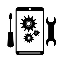 Icono de reparaci&oacute;n de tel&eacute;fono m&oacute;vil para folleto, tienda, sitio web y app.