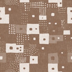 Calm scribble shape minimal shape seamless pattern. Gender neutral baby nursery natural brown linen decor background. Scandi style sketch doodle wallpaper in decorative kid fashion swatch. 